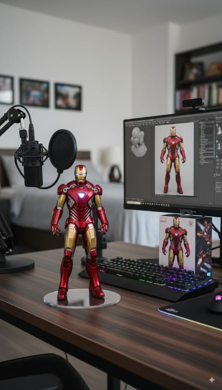 Figure in Streaming Setup | meta design | artist workspace - AI prompt example