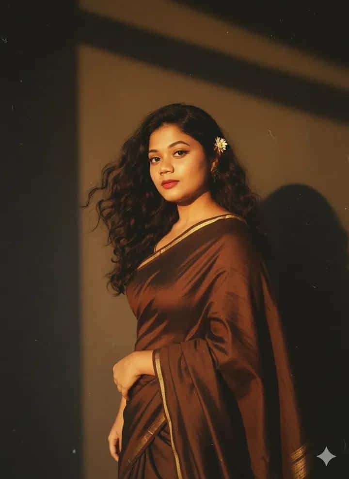 Retro Vintage Saree Portrait in 90s Cinematic Film Style - AI prompt example