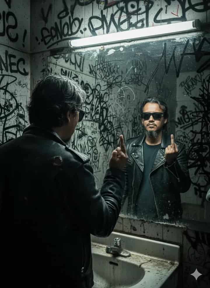 Edgy Punk-Rock Portrait in Graffiti Bathroom — Cinematic AI Prompt - AI prompt example