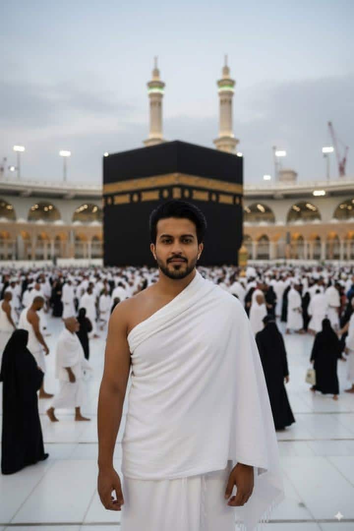 Handsome Muslim Man in Ihram at Ka’bah — Cinematic AI Prompt - AI prompt example