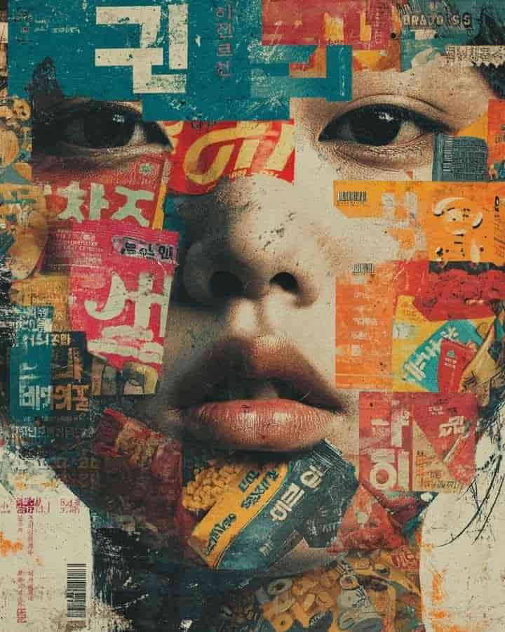 Example output generated with Surreal Korean Bodega Collage Portrait — T-Shirt Print Prompt prompt