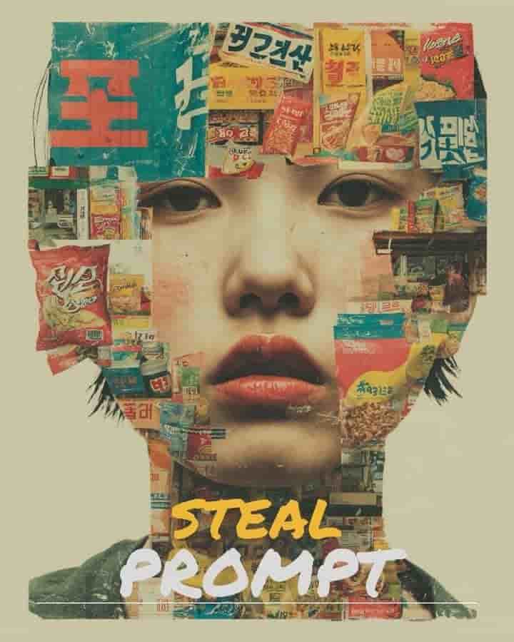 Surreal Korean Bodega Collage Portrait — T-Shirt Print Prompt - AI prompt example