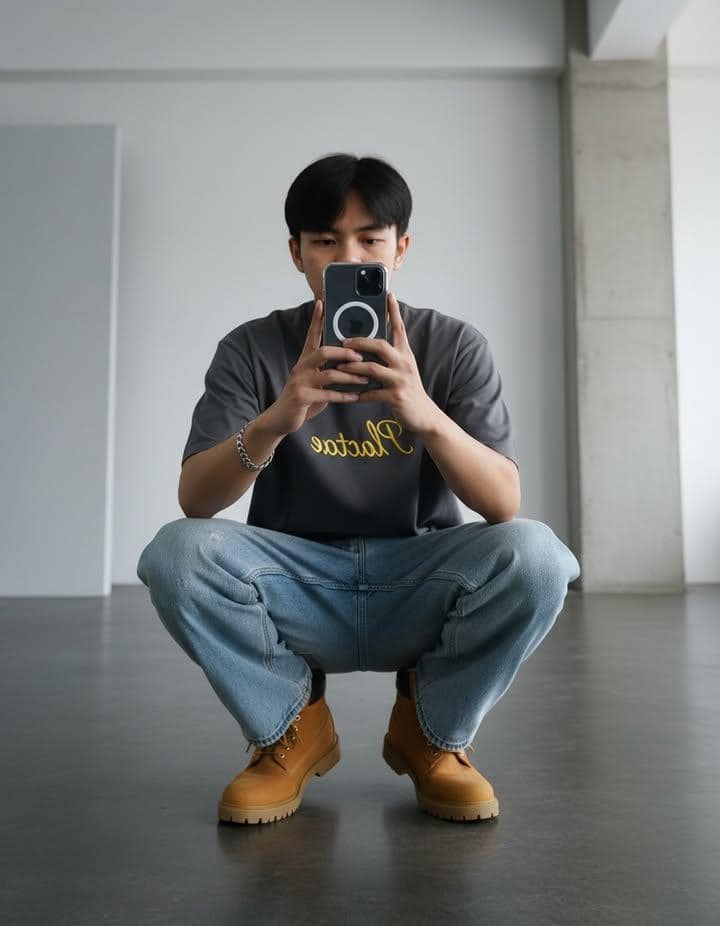 Example output generated with Candid Mirror Selfie of Stylish Man in Contemporary Fashion prompt