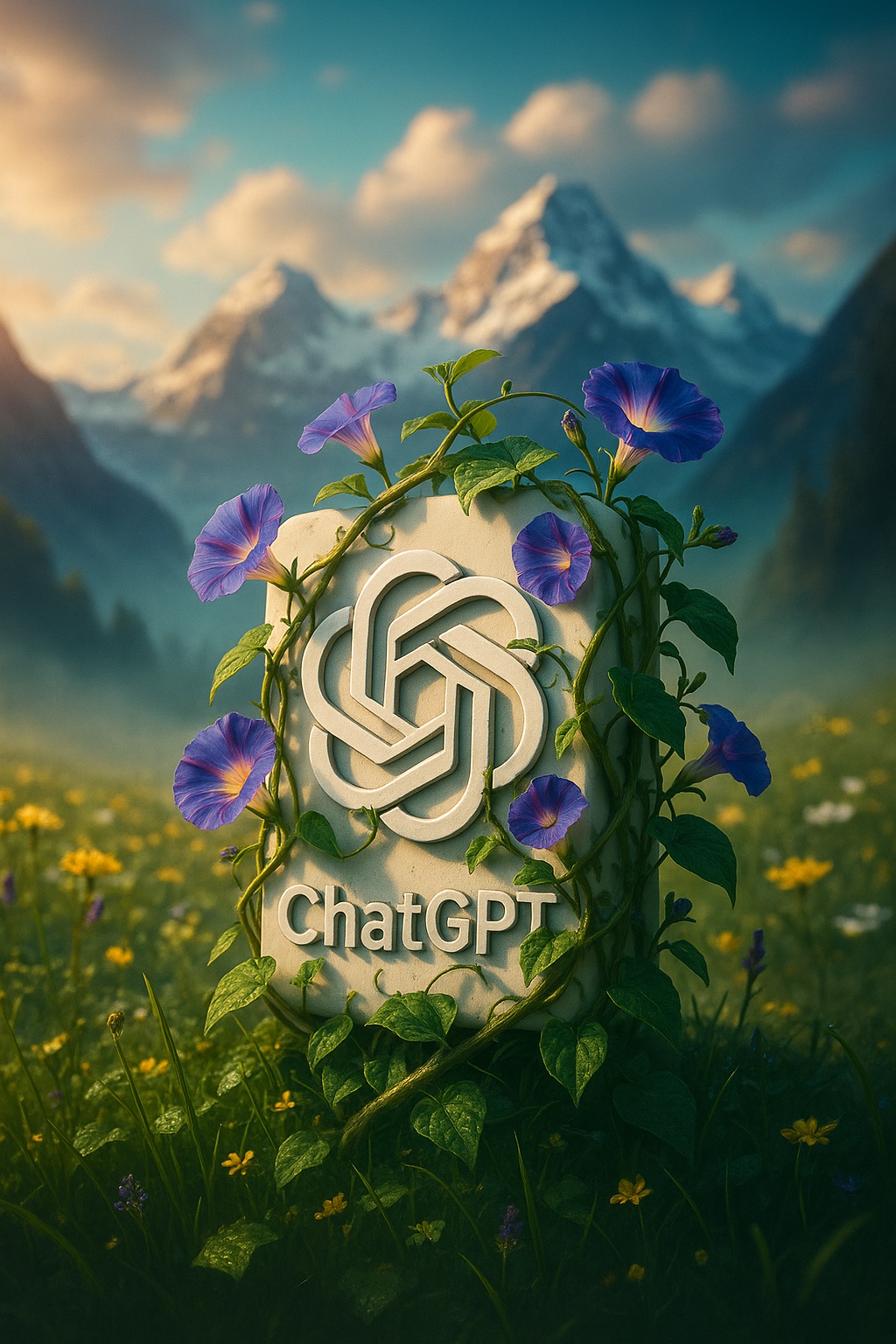 Hyperrealistic Nature Reclamation Poster | cinematic poster prompt | alpine meadow - AI prompt example