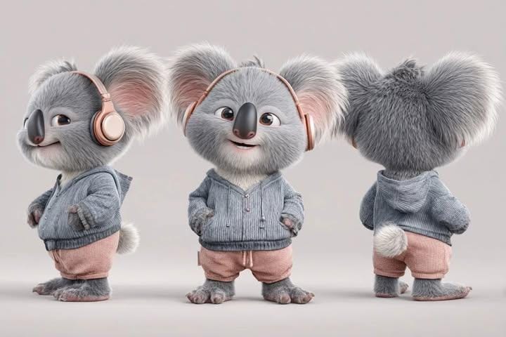 3D Pixar Style Mascot | character design prompt | triple view - AI prompt example