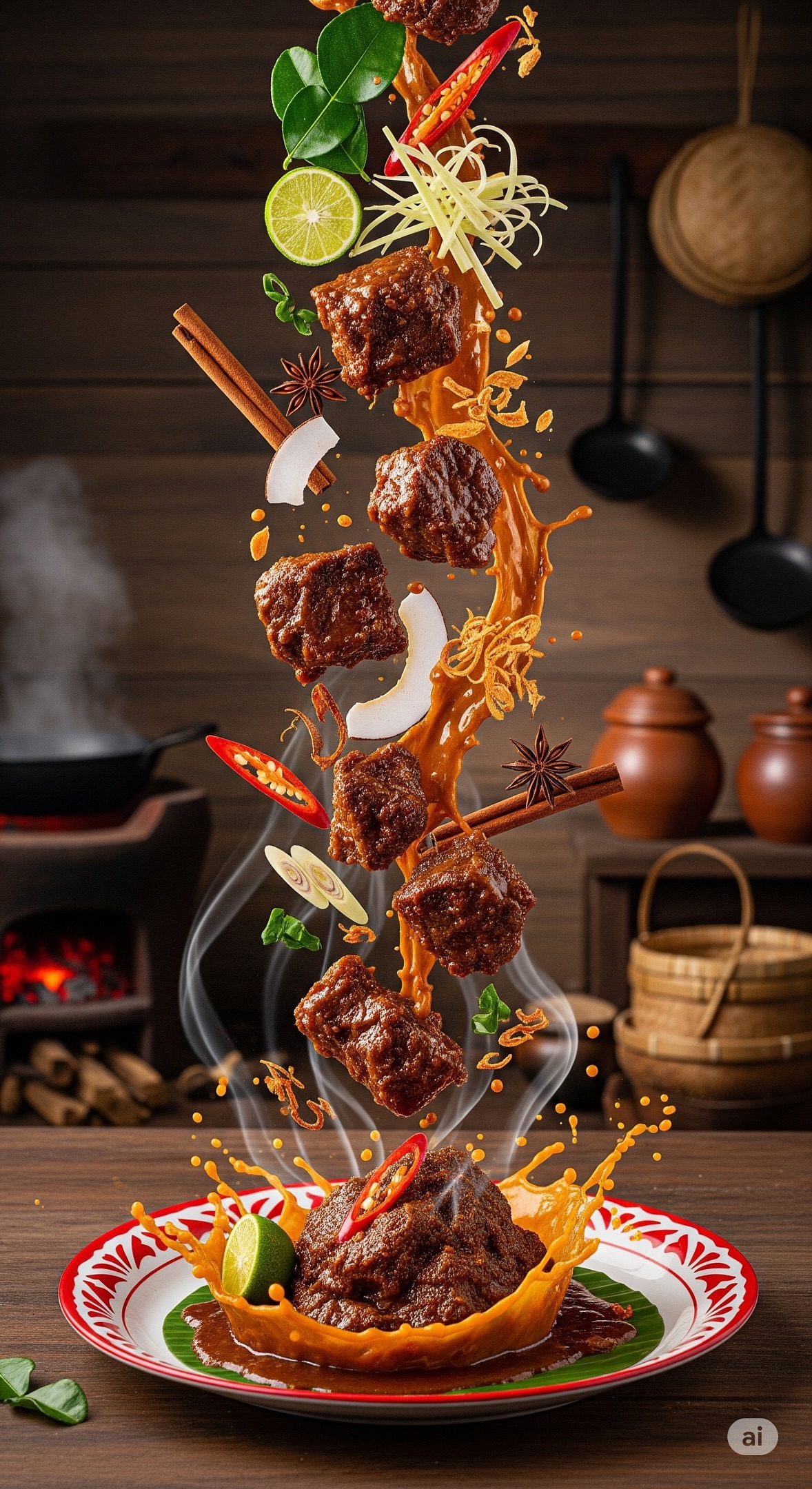 Deconstructed Rendang Flavor Explosion | food photography prompt | cinematic food - AI prompt example