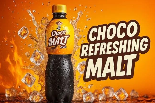Choco Malt Splash Ad | beverage photography | explosive splash - AI prompt example