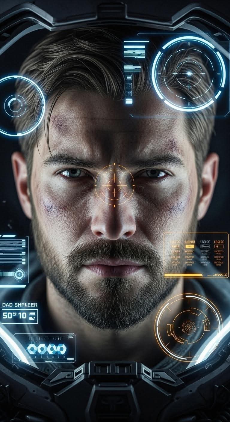 Sci-Fi HUD Portrait | cyberpunk portrait | holographic elements - AI prompt example