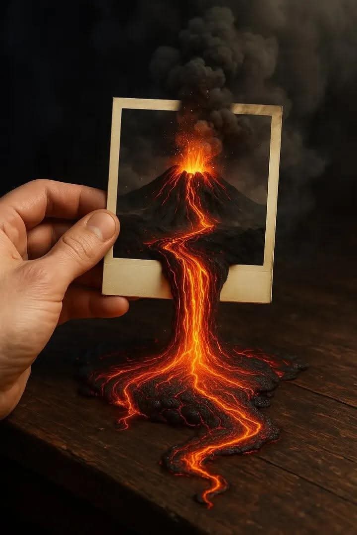 Lava Flow from Polaroid | surreal photography | creative illusion - AI prompt example