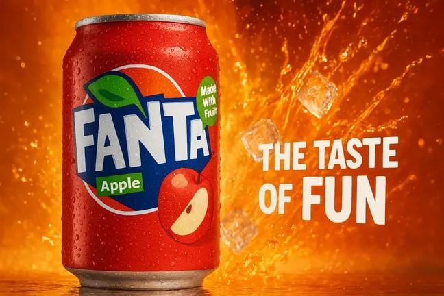 Fanta Apple Splash Ad | beverage advertisement | ice cold - AI prompt example