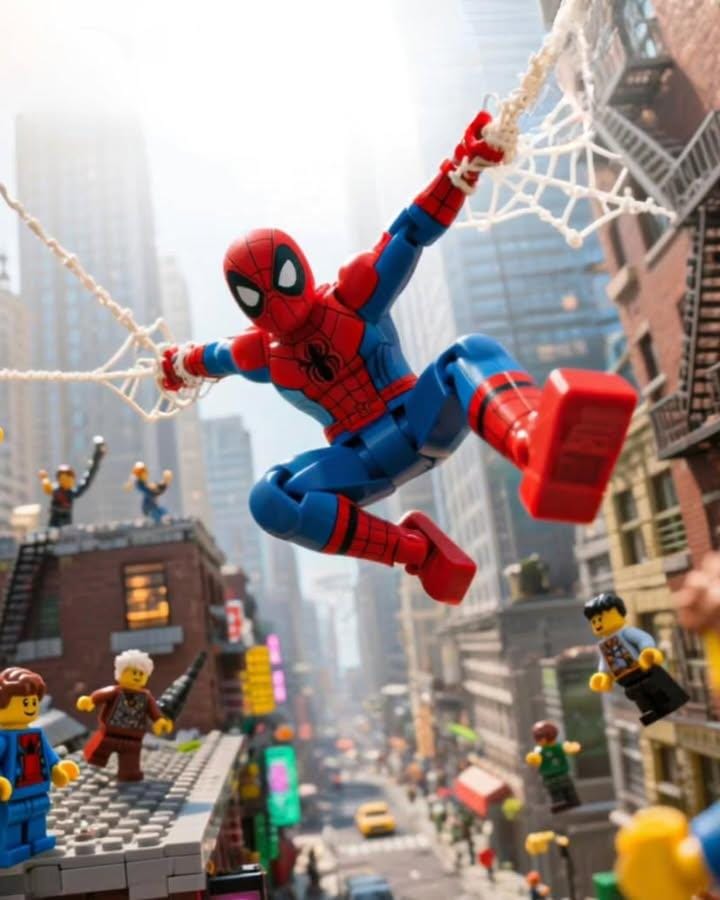 Cinematic LEGO Action Scene | toy photography | dynamic miniatures - AI prompt example