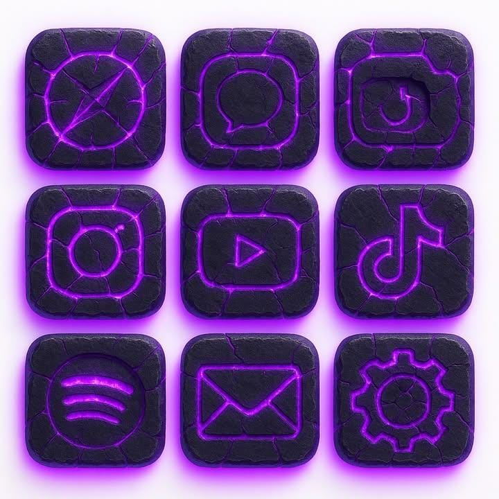 Glowing Stone App Icons | iOS icon set | magical design - AI prompt example