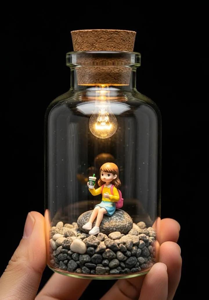 Miniature Scene in Bottle | diorama art | handheld world - AI prompt example