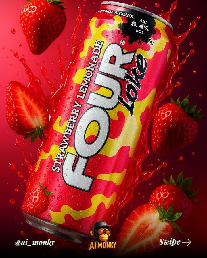 Four Loko Can Ad | energy drink photography | neon liquid - AI prompt example