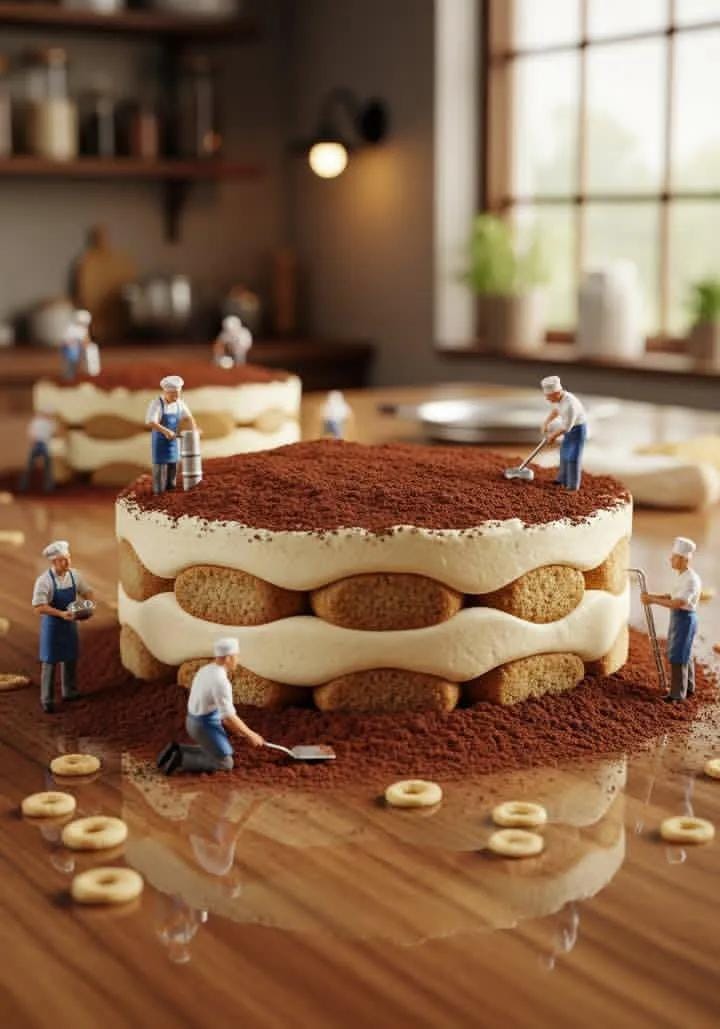 Tiny Bakers Giant Pie | miniature diorama | whimsical world - AI prompt example