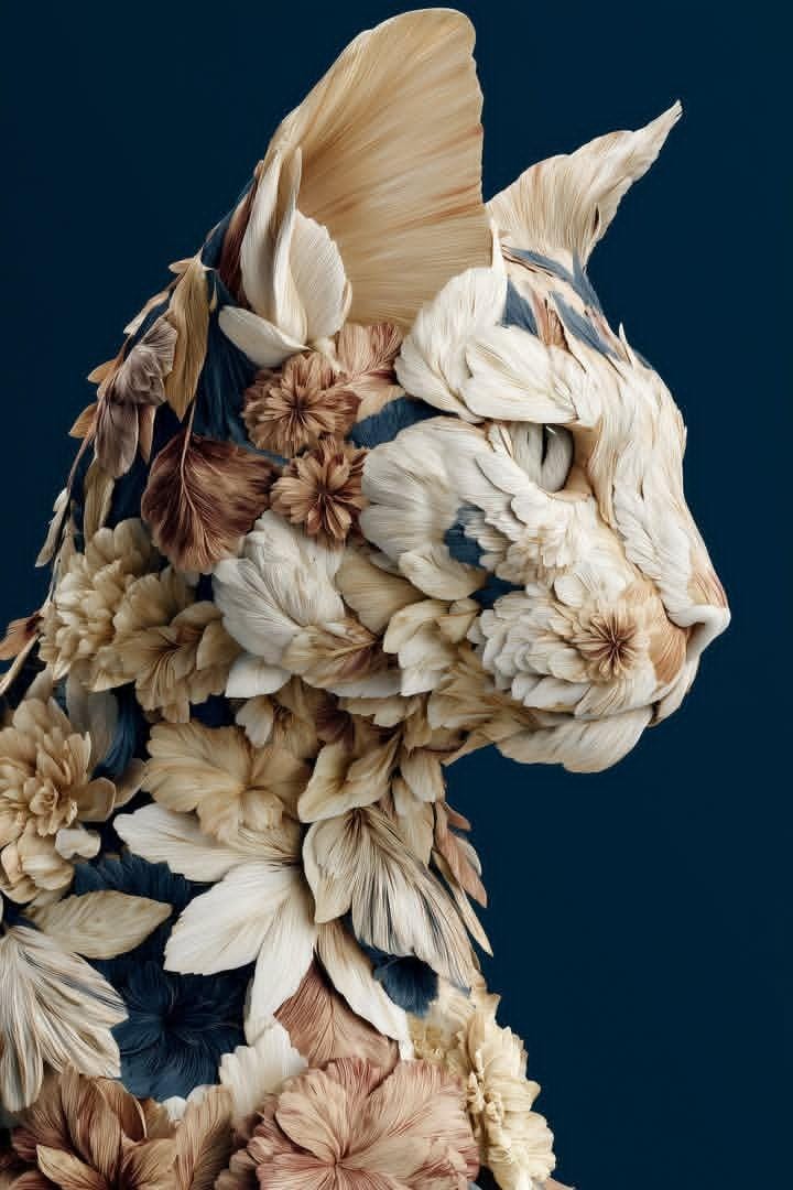 Animal Made of Flowers | floral sculpture | natural materials - AI prompt example