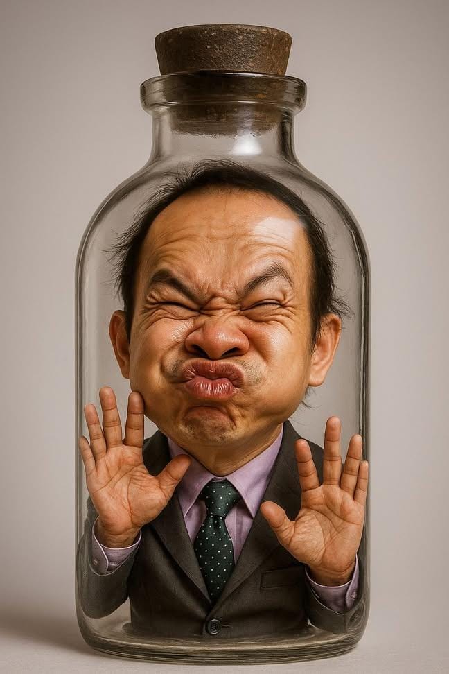Trapped in a Bottle | funny portrait | surreal comedy - AI prompt example